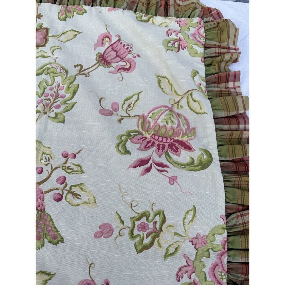 VTG European Pillow Sham Pink Green Floral Plaid French Country Ruffled - Picture 6 of 8